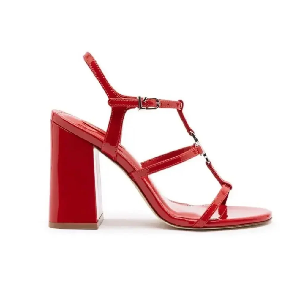 Larroude Hanna Scarlett Red Strappy Chunky Heels  Sz 9